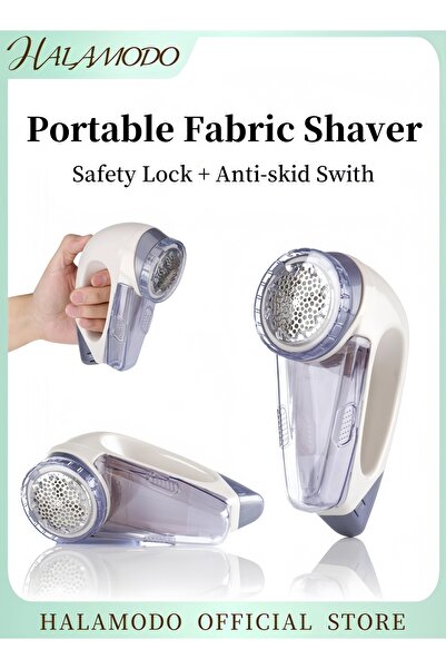 HALAMODO مزيل وبر الأقمشة الكهربائي أبيض وأزرق، 16 × 11.1 × 7 سم