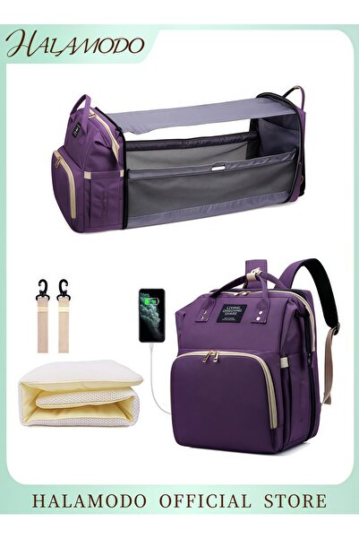 HALAMODO 3 in 1 Multifunction Diaper Backpack, Diaper Bag with Foldable Changing Station, Waterproof Large Ca