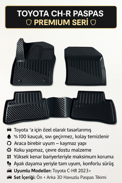 Black Gold Toyota Chr 2023+ Uyumlu 3D Oto Paspas Havuzlu