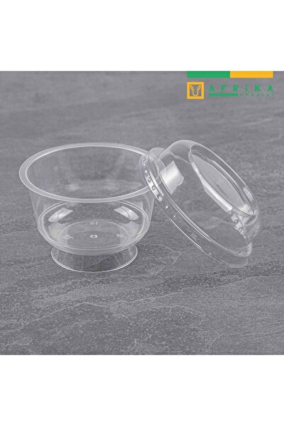 KURTSAN AMBALAJ Plastik Kristal Tatlı Kabı Ayaklı 180cc - Kapaklı 25 Adet Kullan At