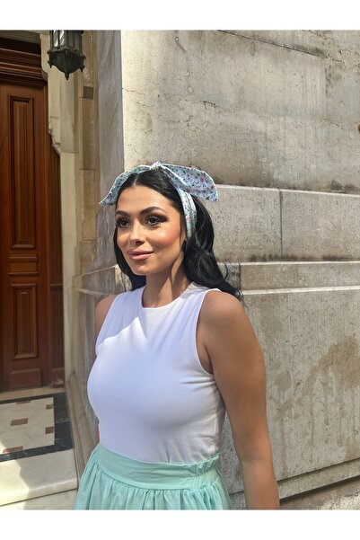 KÜÇÜĞÜM BUTİK Turquoise-Pink Floral Tie Detailed Bandana