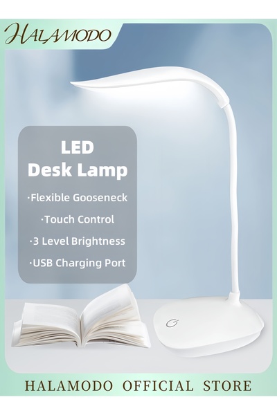 HALAMODO مصباح مكتبي LED أبيض معدني بقوة 3 واط أبيض