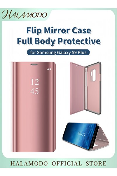 HALAMODO جراب جلدي قابل للطي لهاتف Samsung Galaxy S9 Plus مع مرآة رؤية واضحة ...