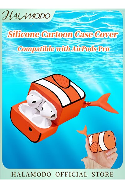 HALAMODO غطاء سيليكون لسماعات ابل ايربودز برو - برتقالي/ابيض