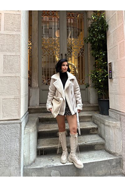 Özel Tasarım Dámský semišový kabát s detailem zvrásněného pásku