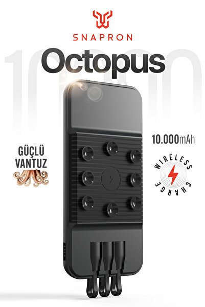 SNAPRON Snap OCTOPUS 10.000 Mah Wireless Şarjlı Standlı Vantuzlu Dahili 3 in 1 Kablolu Kablosuz Hızlı Şarj