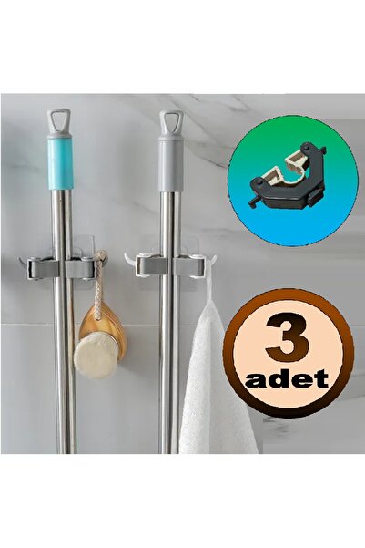 Felt Craft 3 adet çok amaçlı GRİ mop sapı tutucu, fırça, paspas askısı, düzen...