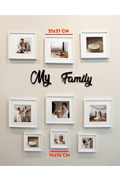 Nobbystar My Family Written White Square Photo Frame with Adhesive Disconnect and Mat - Pack of 9