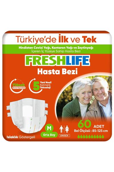 Freshlife 2'li Medium Beden Orta Boy Yetişkin Hasta Bezi 30x2 (60 Adet)