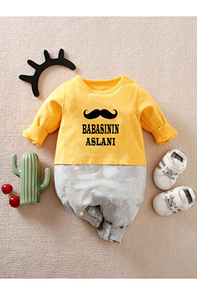 bebekpare Yellow-Grey 100% Cotton Baby Onesie - Daddy's Lion