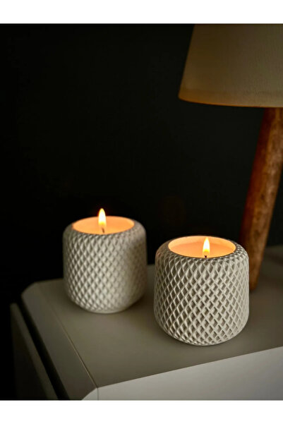 Baseda Mesh Straw Patterned 2 Pieces White Concrete Soy Candle