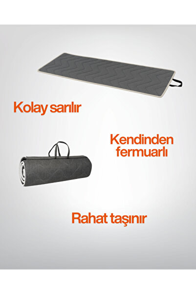 zishtekstil Gri Taşınabilir Katlanır Yatak Karavan Kamp Yatağı Otel Misafir Anne Yanı Yer Yatağı 5 cm