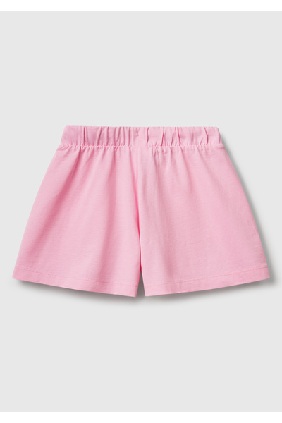 United Colors of Benetton Kız Çocuk Pembe Logo İşlemeli Beli İpli Şort