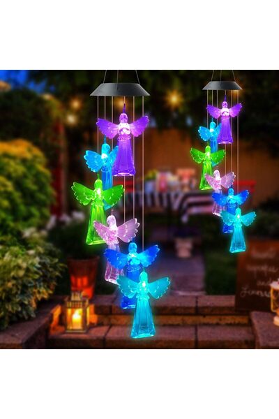 awwaline Lampă solară LED cu clopoțel de vânt, Awwaline, multicoloră, 6 îngeri, impermeabilă, încărcare solară