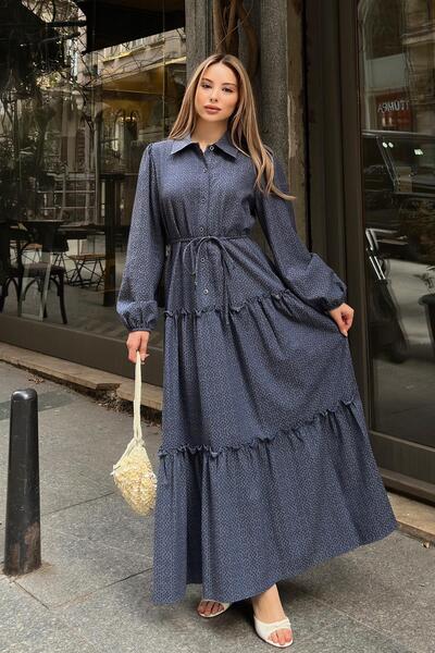 Olcay Fodor részletes Jacquard hosszú ruha INDIGO 9302-E