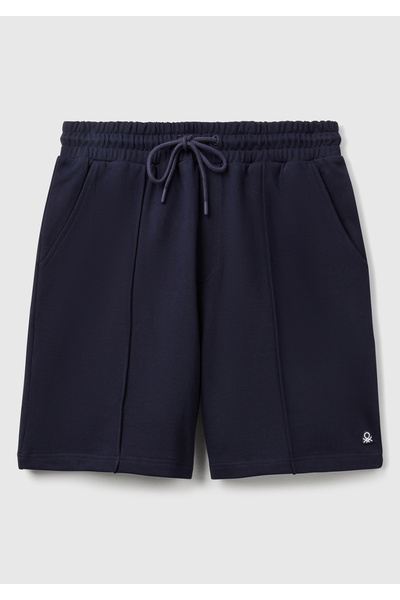 United Colors of Benetton Ανδρικό σορτς βερμούδα με λογότυπο 100% βαμβακερό μπλε Navy με λεπτομέρεια με κορδόνι στη μέση