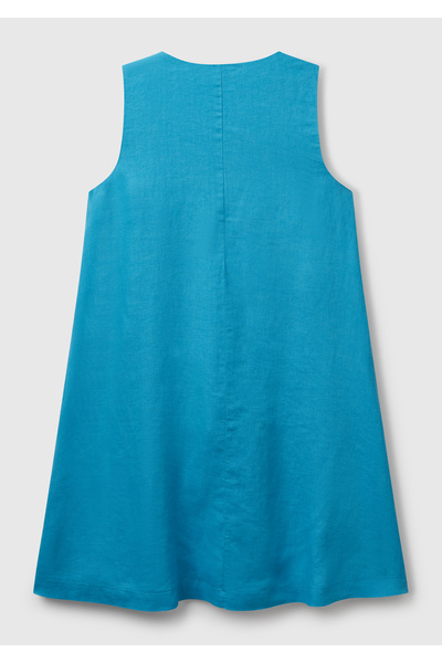 United Colors of Benetton Rochie scurtă de damă, albastră, 100% in, cu fermoar lateral, cu decolteu în V