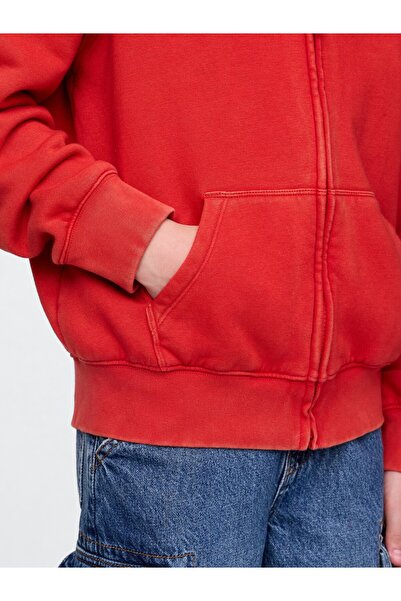 GAP Erkek Çocuk Kırmızı Fermuarlı Kapüşonlu Sweatshirt