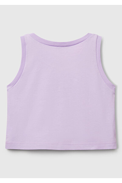 United Colors of Benetton Girl's Lilac Glitter Benetton Logo Printed Tank Top