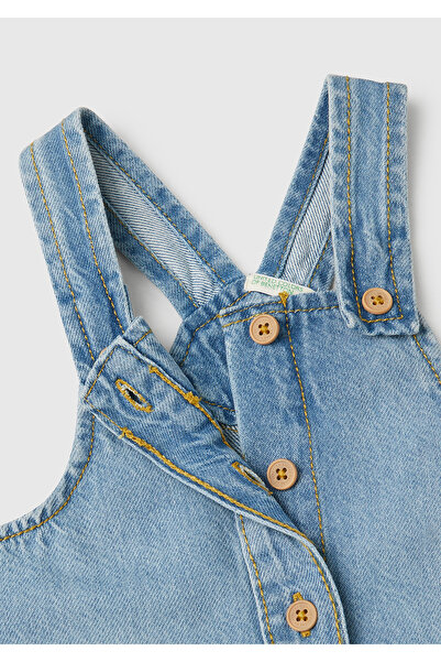 United Colors of Benetton Baby Denim Fringed Salopet with Logo Label on the Back and Patch Pocket