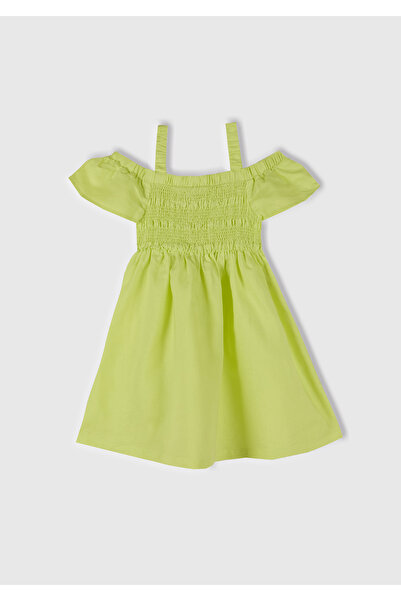 United Colors of Benetton Girls' Yellow Ruffled Short Sleeve Gathered Detailed Pleated Dress