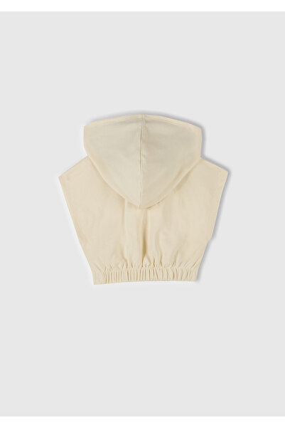 United Colors of Benetton Girl's Ecru Sleeveless Hooded Sweatshirt with Appliqué on the Front and Embroidery Detail