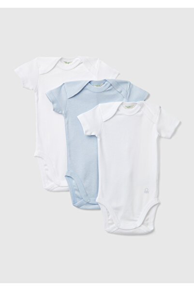 United Colors of Benetton Baby White-Blue Short Sleeve 3-Piece Snap Body