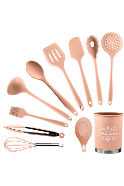 awwaline Set 11 ustensile de gatit din silicon, awwaline, roz, maner rezistent