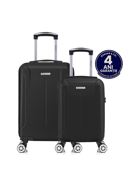 Quasar & Co. Set 2 trolere, 40x30x20cm roti detasabile/55x36x20cm, troller bagaj mana, 4 roti, ABS, Smart, negru