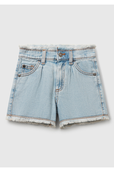 United Colors of Benetton Kız Çocuk Açık Denim Arka Cebi Logo Etiketli Beli L...