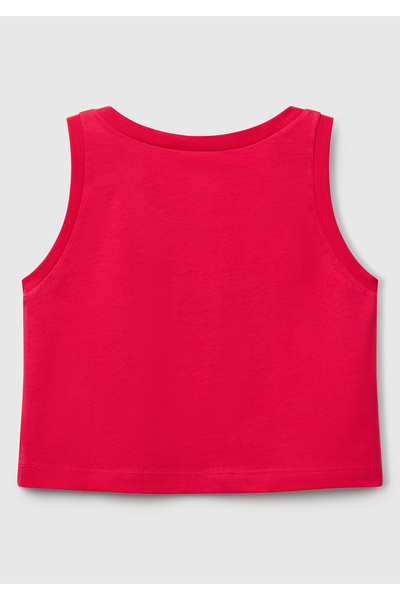 United Colors of Benetton Kız Çocuk Fuşya Simli Benetton Logo Baskılı Atlet