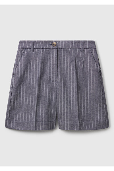 United Colors of Benetton Γυναικείο σορτς βερμούδας με λεπτή γραμμή από βαμβακερό και λινό μπλε Navy