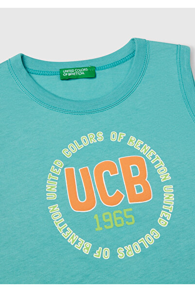 United Colors of Benetton Boy's Mint Green Benetton Logo Printed Embossed Detailed Undershirt