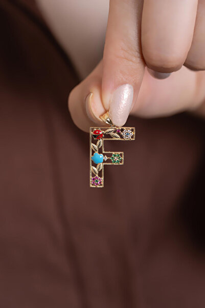 Bayar Gold 14 Ayar Altın F Harf Çiçek Kolye Ucu