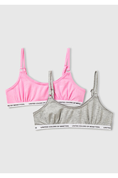 United Colors of Benetton Girl's Pink Logo Banded Adjustable Strap 2-Piece Bra Set