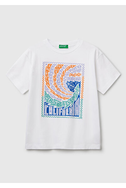 United Colors of Benetton Μπλουζάκι με στάμπα με λευκό σλόγαν για αγόρι