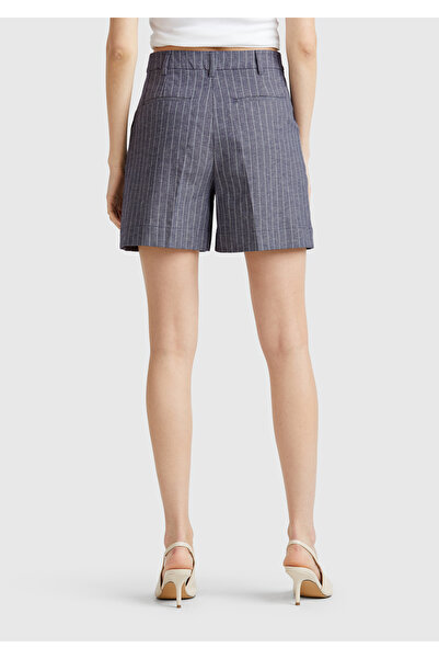 United Colors of Benetton Γυναικείο σορτς βερμούδας με λεπτή γραμμή από βαμβακερό και λινό μπλε Navy