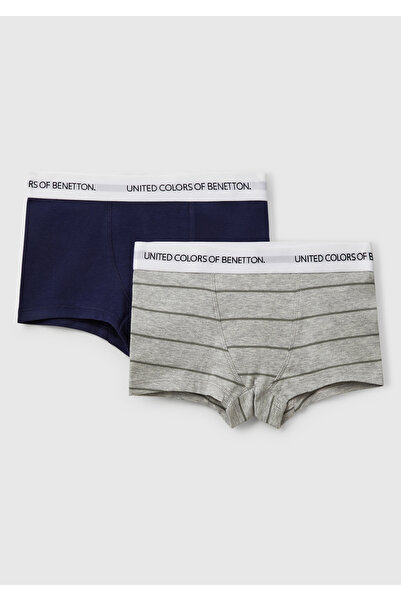 United Colors of Benetton Комплект боксерки от 2 части с лого и талия в сив цвят