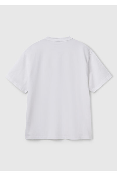 United Colors of Benetton Men's White 100% Cotton Oversize T-Shirt with Logo Embroidered on the Front