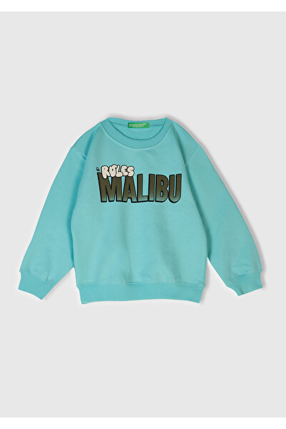 United Colors of Benetton Hanorac pentru băiat, verde apă, cu imprimeu în faț...