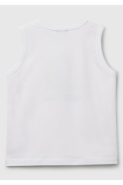 United Colors of Benetton Tricou alb pentru băiat cu logo Benetton imprimat în relief