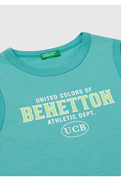 United Colors of Benetton Boy's Mint Green Benetton Logo Printed Undershirt