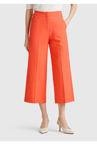 United Colors of Benetton Γυναικείο πορτοκαλί βαμβακερό παντελόνι με τσέπες S...