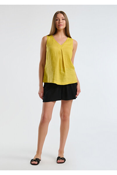 United Colors of Benetton Γυναικείο μαύρο 100% βισκόζης σορτς με παχιά ελαστική μέση φαρδιά πόδι