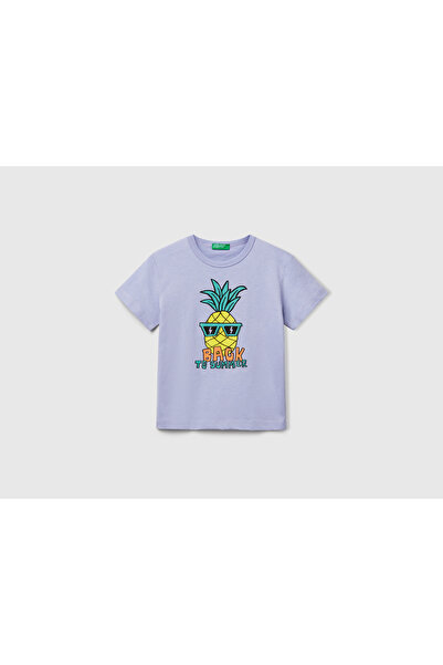 United Colors of Benetton Tricou pentru băiat cu aspect mov ananas
