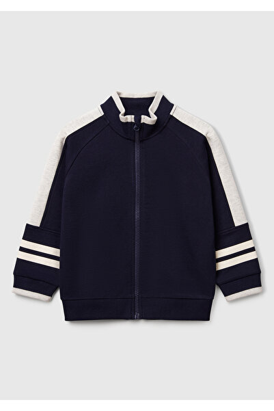 United Colors of Benetton Erkek Çocuk Lacivert Kolu Çizgili Baskılı Kontrast ...