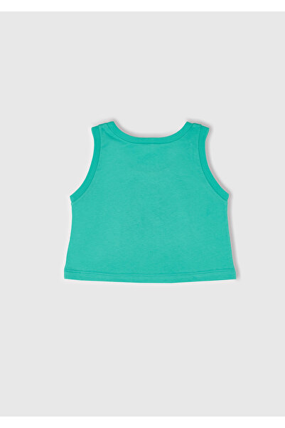 United Colors of Benetton Girl's Green Glitter Benetton Logo Printed Undershirt