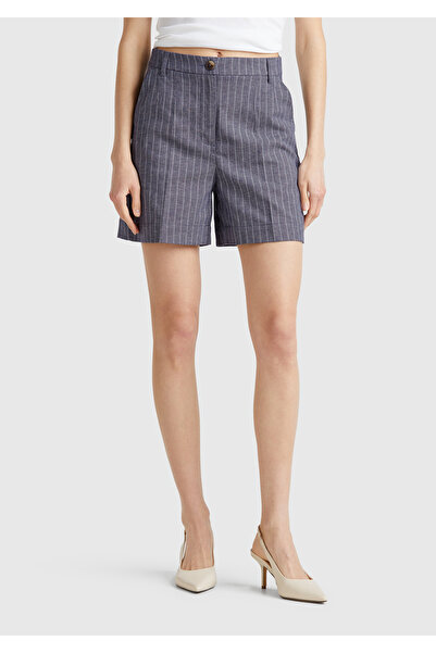 United Colors of Benetton Γυναικείο σορτς βερμούδας με λεπτή γραμμή από βαμβακερό και λινό μπλε Navy