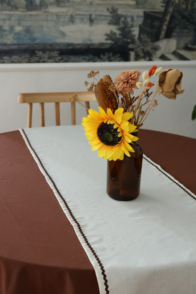 Yakacihome Ziggy Duck Linen Washable Stain Resistant Bitter Coffee Water Stone Piping Runner 40X140 cm