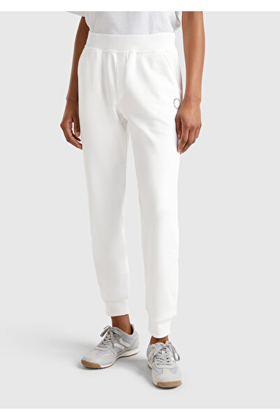 United Colors of Benetton Γυναικεία φούτερ Jogger με λευκό βαμβακερό λογότυπο με ελαστική μέση
